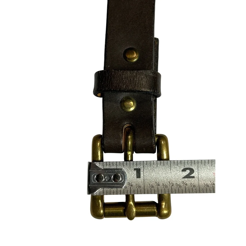 Dark‎ Brown Leather Belt Solid Brass Roller Buckle Casual Workwear 36